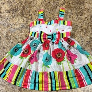 Bonnie Baby White Floral Stripe Sundress with Multicolor Accents